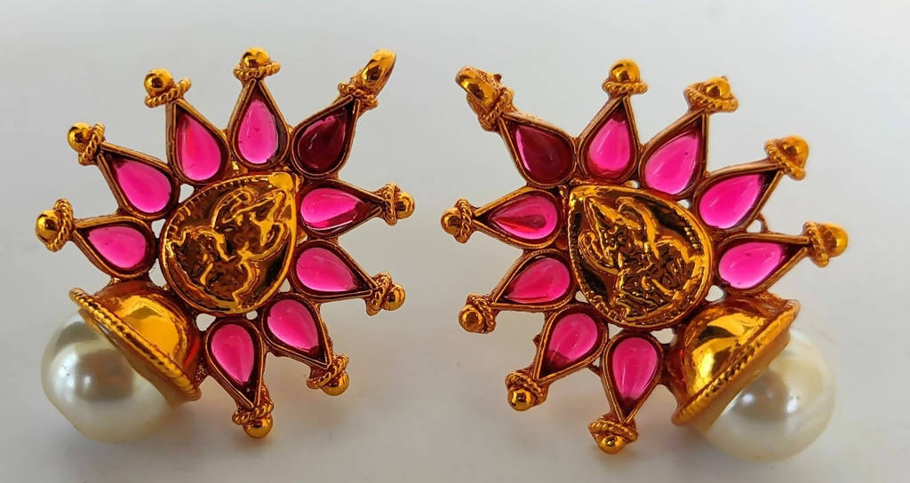Pink Kemp Temple Earrings | Grab2Buy