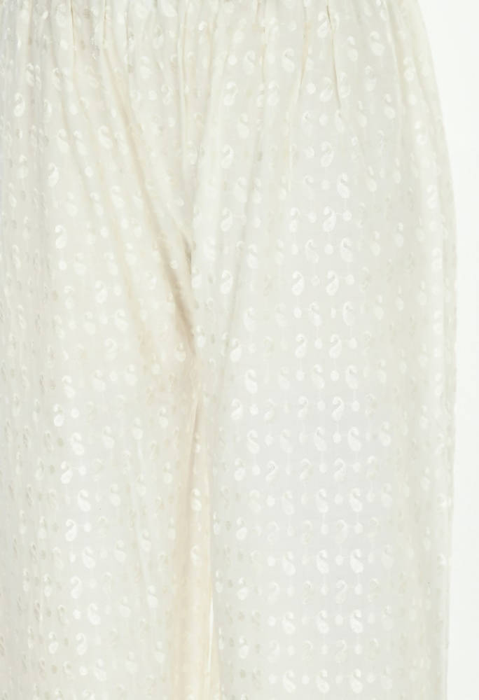 Mominos Fashion Moeza Reyon Cotton Off White Color Chikan Work Palazzo | Grab2Buy