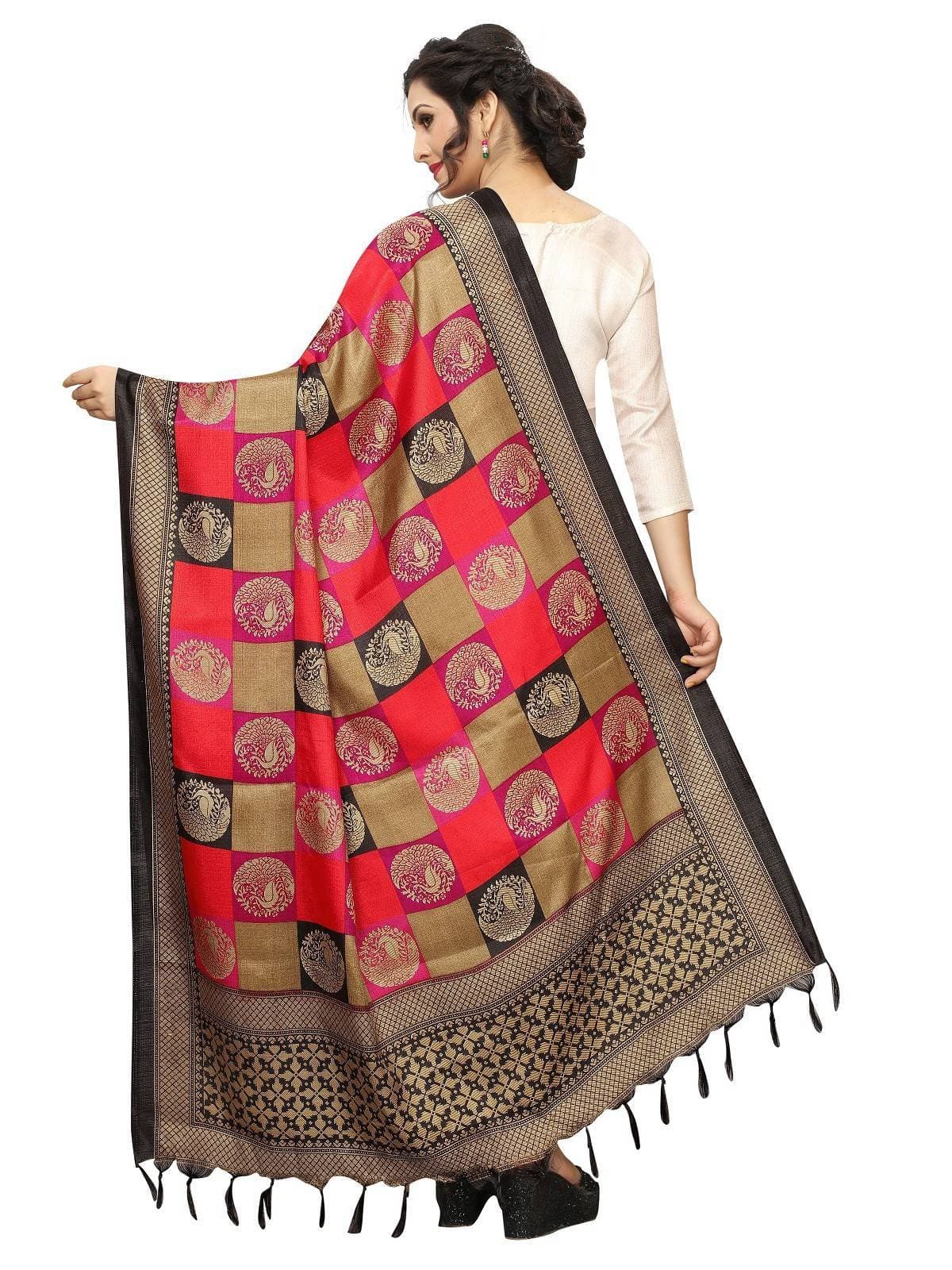 Vamika Latest Traditional Red Printed Khadi Bhagalpuri Dupatta | Grab2Buy