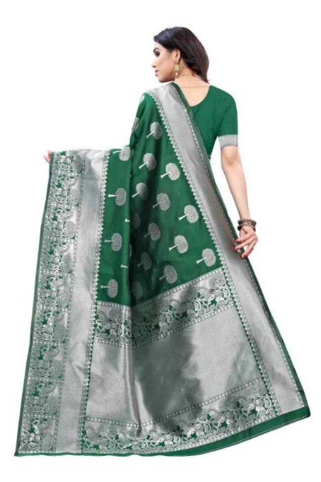 Vamika Banarasi Jacquard Weaving Green Saree (AMEE GREEN) | Grab2Buy