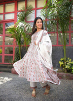 Yufta Women White Paisley Printed Regular Sequinned Pure Cotton Kurta with Palazzo & With Dupatta | Grab2Buy