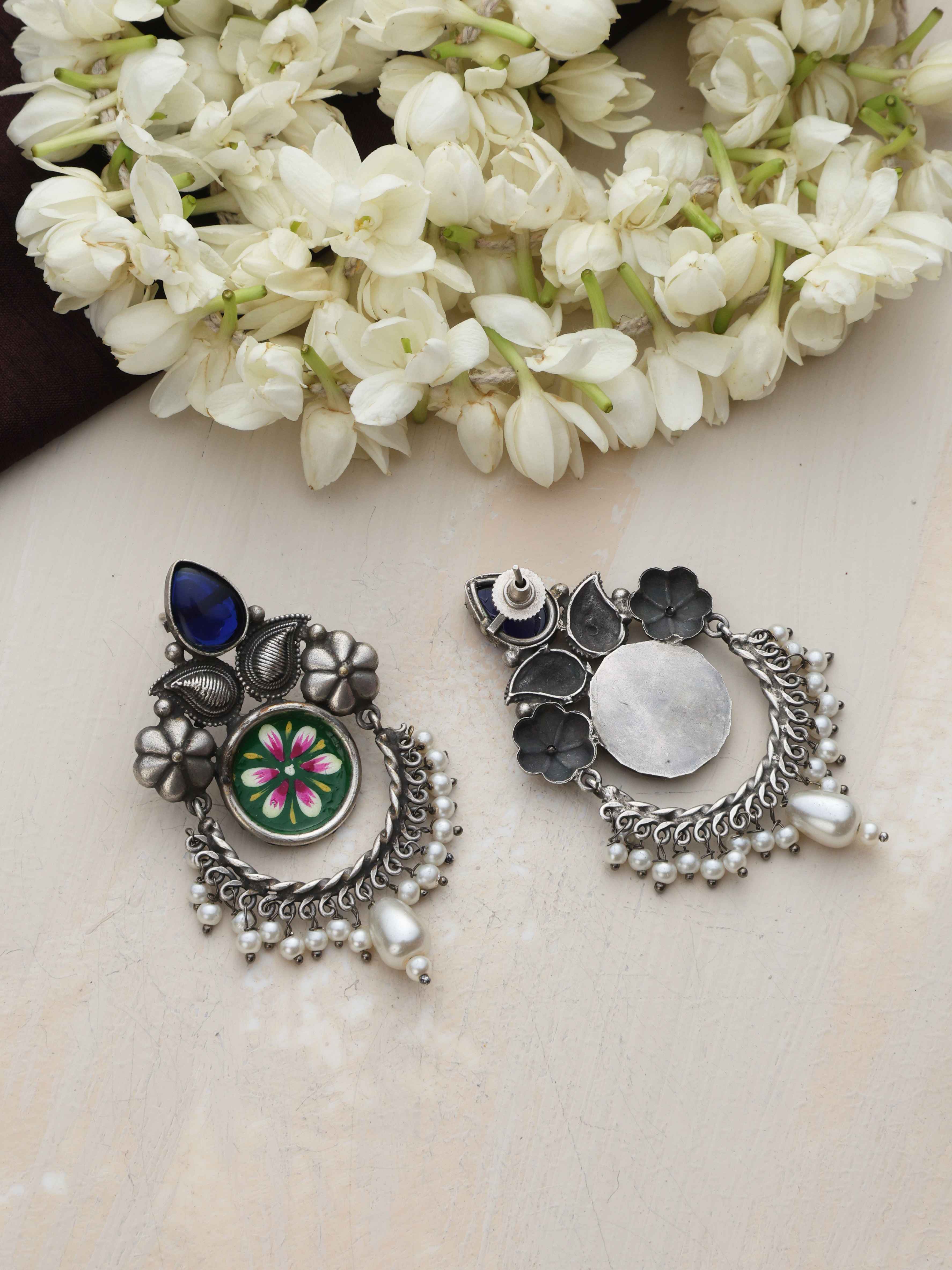 trueBrowns Silver Tone Handpainted Earrings | Grab2Buy