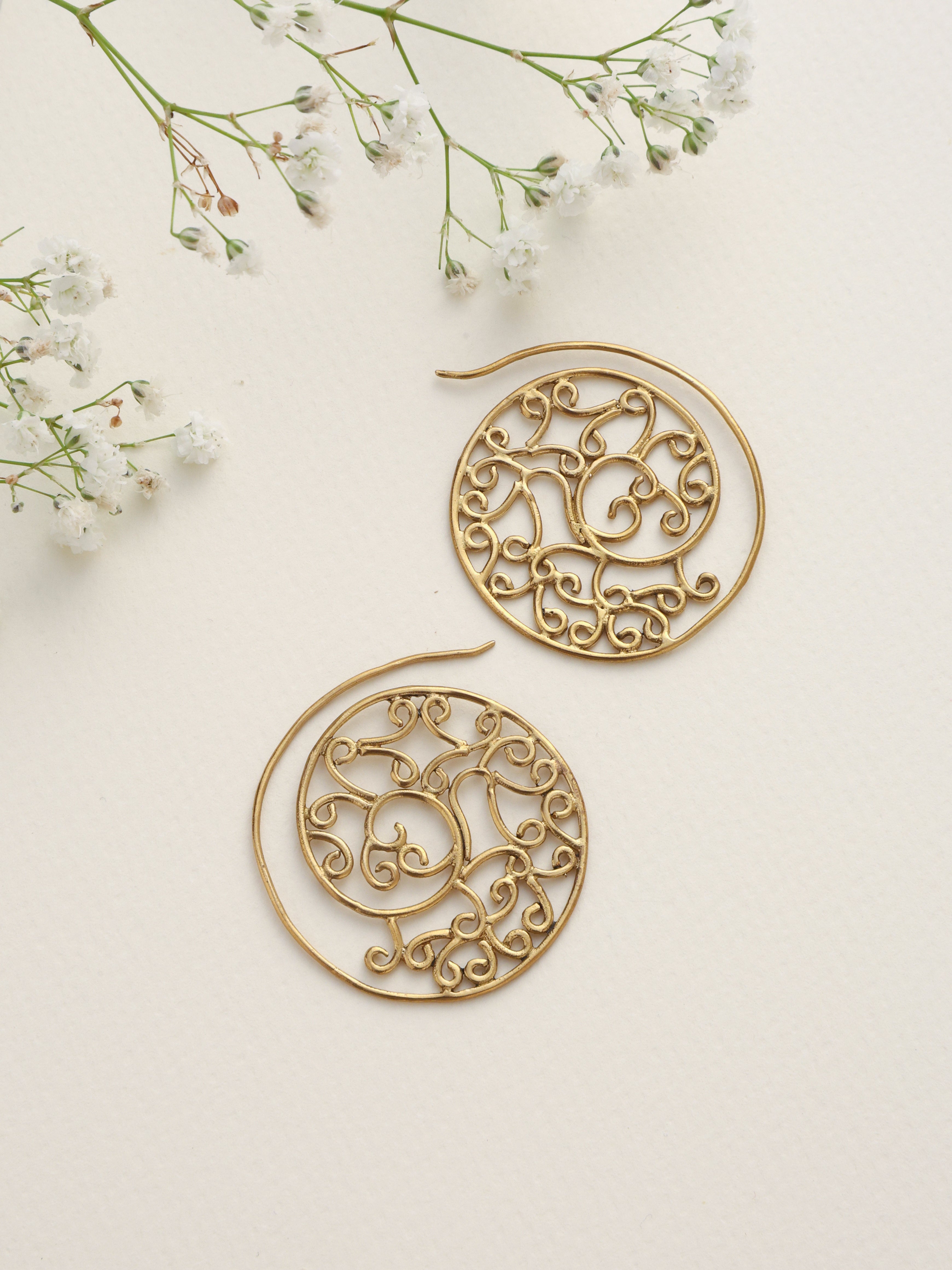 trueBrowns Brass Circular Swirl Earrings | Grab2Buy