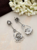 trueBrowns Silver Tone Floral Chandbaali Earrings | Grab2Buy