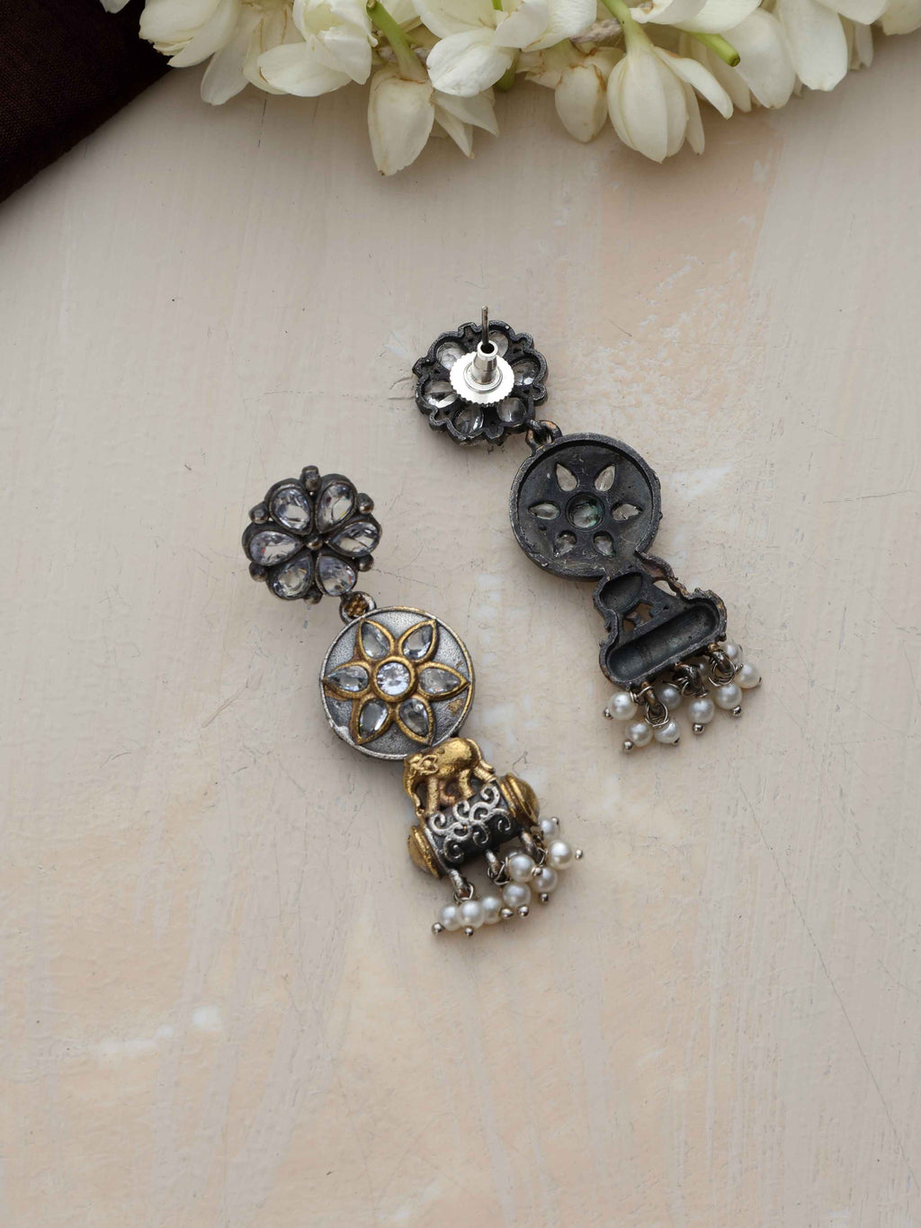 trueBrowns Silver Gold Tone Kundan Earrings | Grab2Buy
