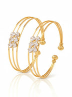NVR Women Set of 2 Gold Plated CZ Stone Adjustable Bangle