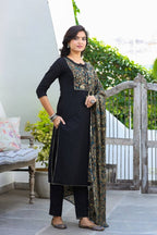 Yufta Women Black Patch Work Kurta with Palazzo & Dupatta | Grab2Buy