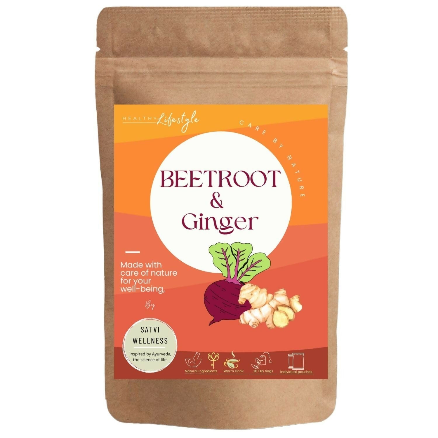Satvi Wellness Beetroot Ginger Tea Bags | Herbal Tea