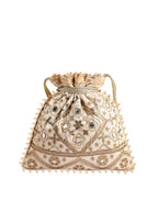 Masq Beige Embellished Embroidered Potli Clutch | Grab2Buy