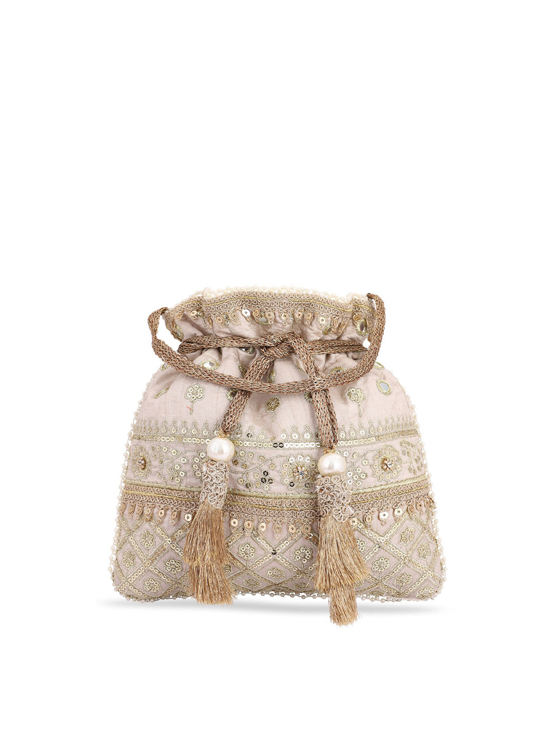 Masq Women Beige & Gold-Toned Embellished Potli | Grab2Buy