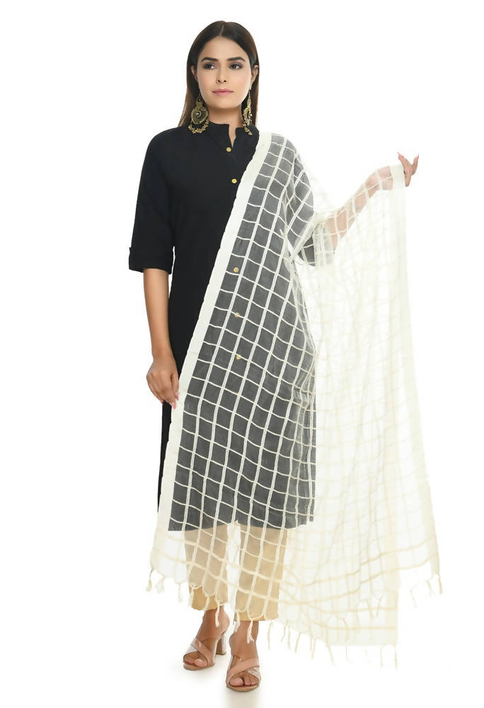 Mominos Fashion Off White Cotton Square Dupatta | Grab2Buy