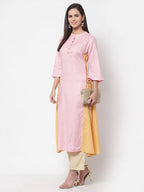 Myshka Women's Pink Solid 3/4 Sleeve Cotton Round Neck Dress | Grab2Buy