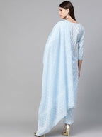 Yufta Women Blue & White Printed Kurta with Palazzo & Dupatta | Grab2Buy
