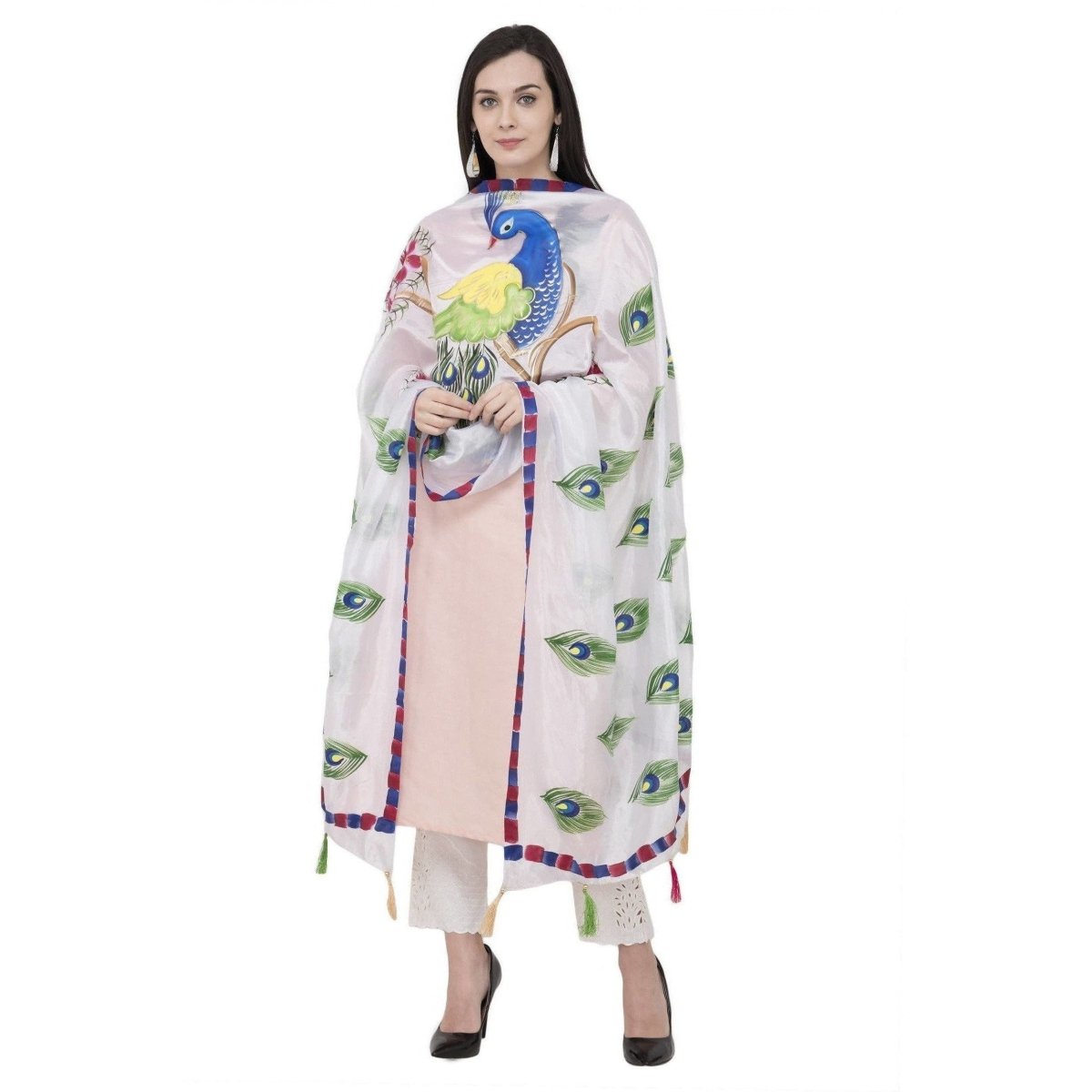 A R Silk Silk Peacock Multi Fancy Dupatta Color White Dupatta or Chunni | Grab2Buy