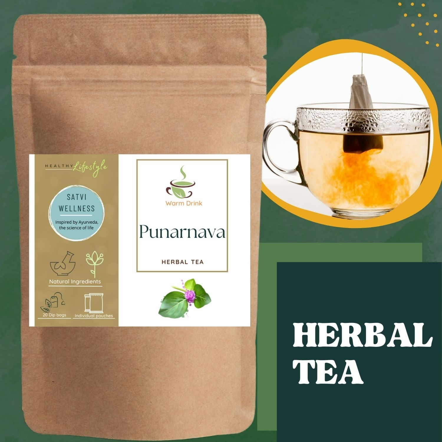 Satvi Wellness Punarnava Herbal Tea Bags | Grab2Buy