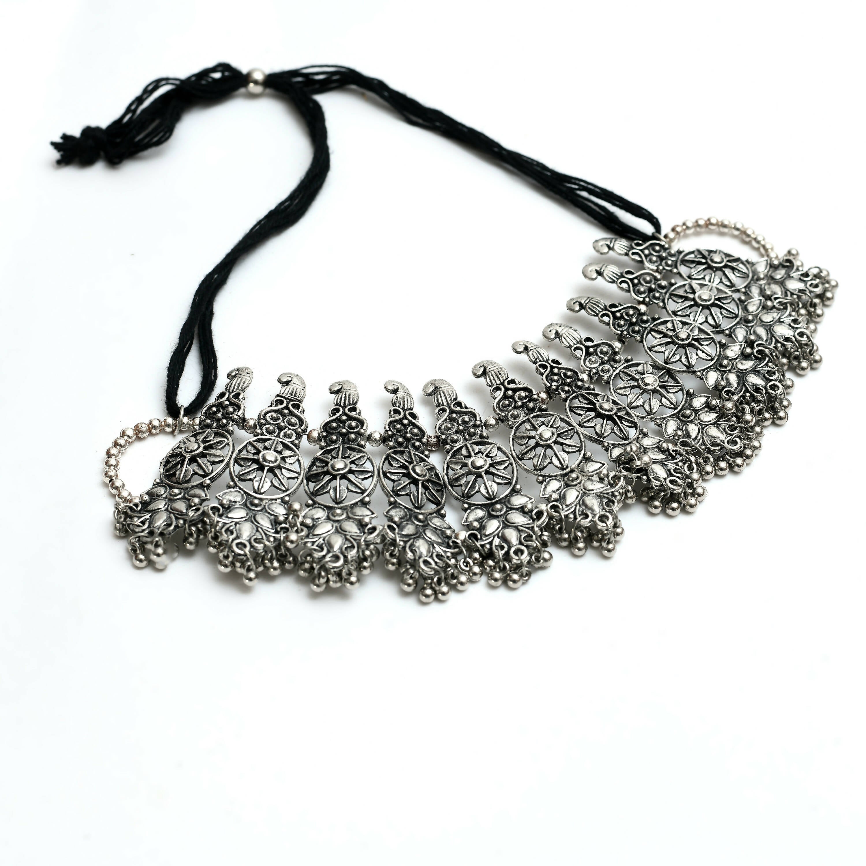 Mominos Fashion Johar Kamal Oxidised Silver-Plated Brass Finish Temple Jewellery with Earrings For Women | Grab2Buy
