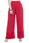 Mominos Fashion Reyon Cotton Red Embroidery Chikan Palazzo | Grab2Buy