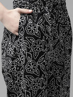 Yufta Women Black & White Ethnic Print Sequined Pure Cotton Kurta with Trouser and Dupatta | Grab2Buy