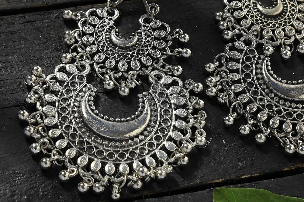 Mominos Fashion Johar Kamal Silver-Plated Chandbali Earrings For Women | Grab2Buy