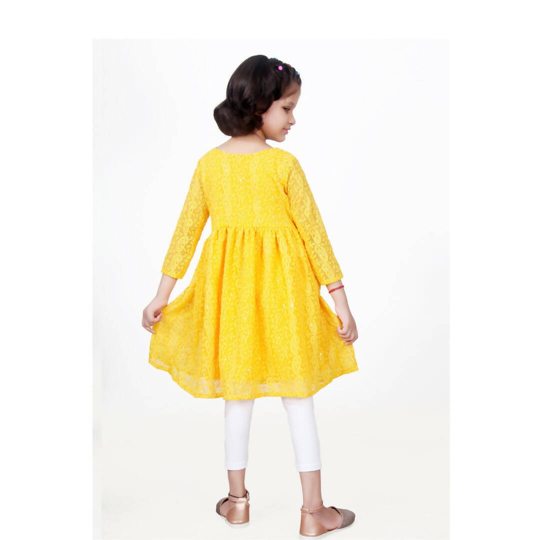 Akarshan viscose Lukhnowi Chikankari Anarkali kurta with Leggings - Yellow | Grab2Buy