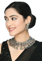 Mominos Fashion Johar Kamal Oxidised Silver-Plated Brass Finish Peacock Choker For Women (Silver) | Grab2Buy