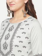 Aniyah Rayon Screen Print Light Grey Straight Kurta | Grab2Buy