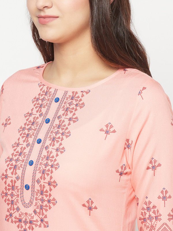 Aniyah Peach Color Rayon Digital Screen Print Straight Kurta | Grab2Buy