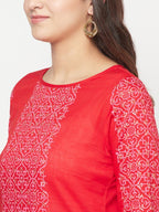 Aniyah Cotton Block Print Red Straight Kurta | Grab2Buy