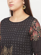 Aniyah Black Color Cotton Block Print Straight Kurta | Grab2Buy