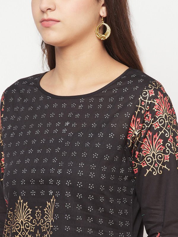Aniyah Black Color Cotton Block Print Straight Kurta | Grab2Buy
