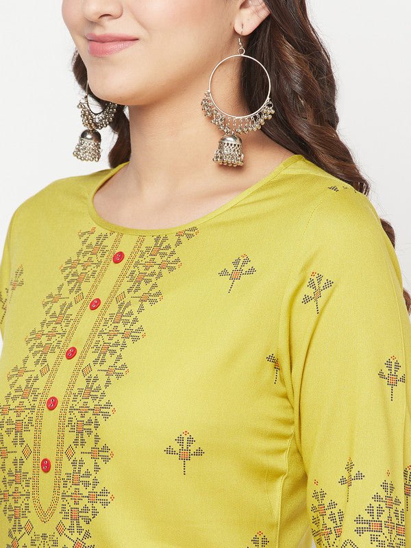 Aniyah Rayon Digital Screen Print Parrot Green Straight Kurta | Grab2Buy