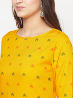 Aniyah Rayon Screen Print Mustard Straight Kurta | Grab2Buy