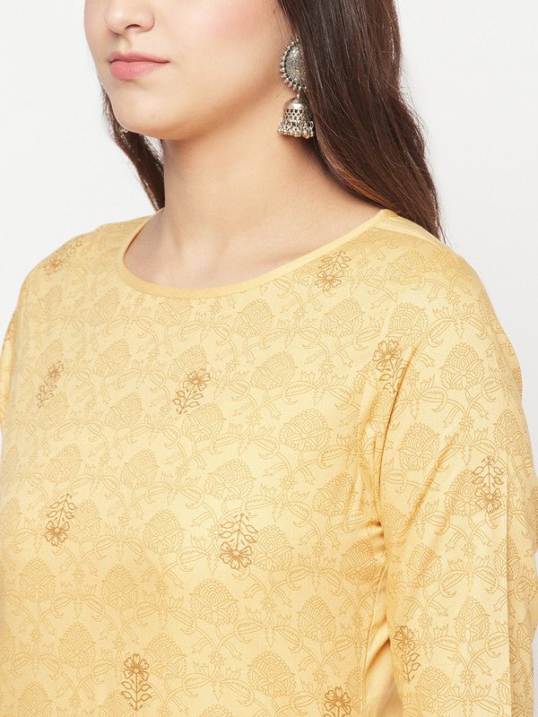 Aniyah Rayon Digital Screen Printed Golden Beige Straight Kurta | Grab2Buy