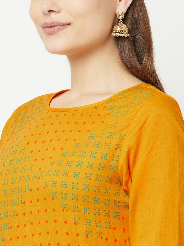 Aniyah Cotton Block Print Mustard Color Straight Kurta | Grab2Buy
