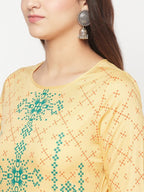Aniyah Rayon Digital Screen Print Golden Beige Straight Kurta | Grab2Buy