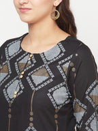 Aniyah Rayon Screen Print Black Straight Kurta | Grab2Buy