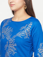 Aniyah Cotton Foil Print Royal Blue Straight Kurta | Grab2Buy