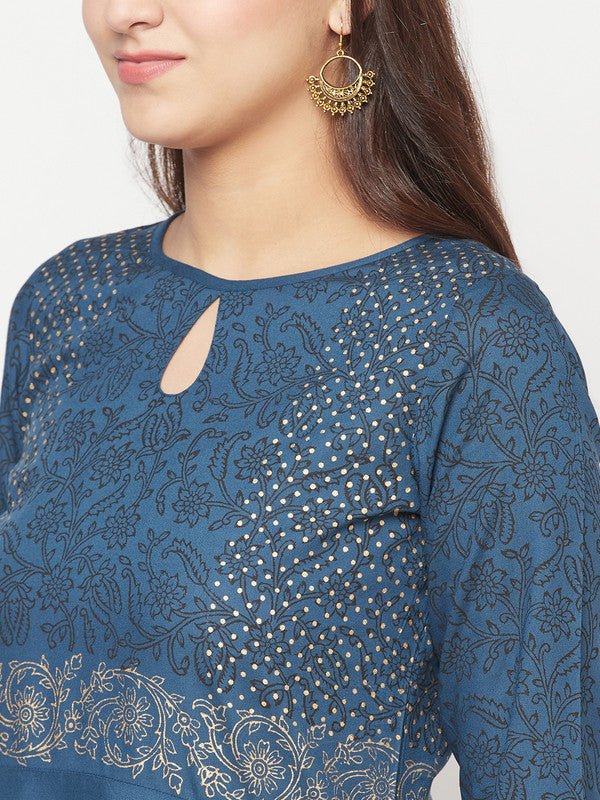 Aniyah Rayon Block Print Blue Anarkali Palazzo Set | Grab2Buy