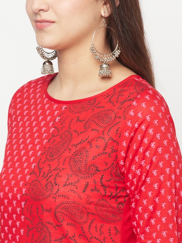 Aniyah Cotton Block Print Red Color Straight Kurta | Grab2Buy
