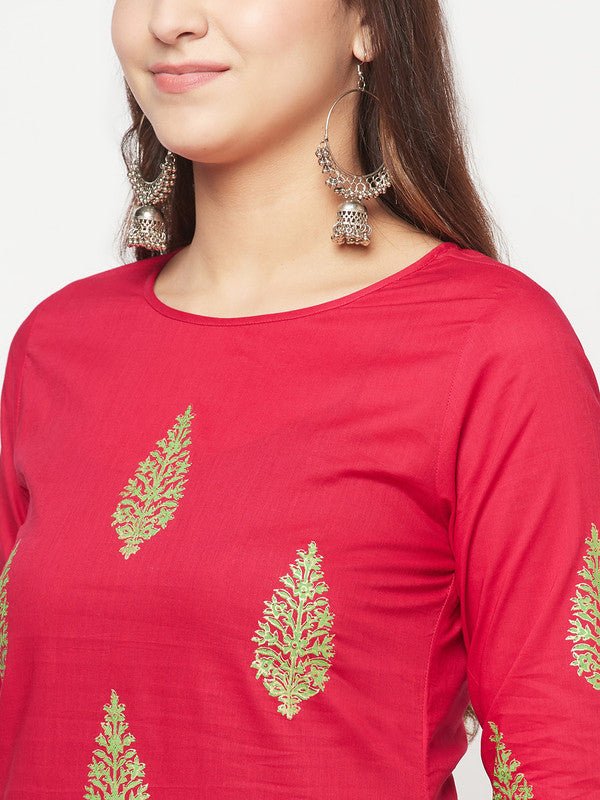 Aniyah Cotton Block Print Fuchsia Color Straight Kurta | Grab2Buy