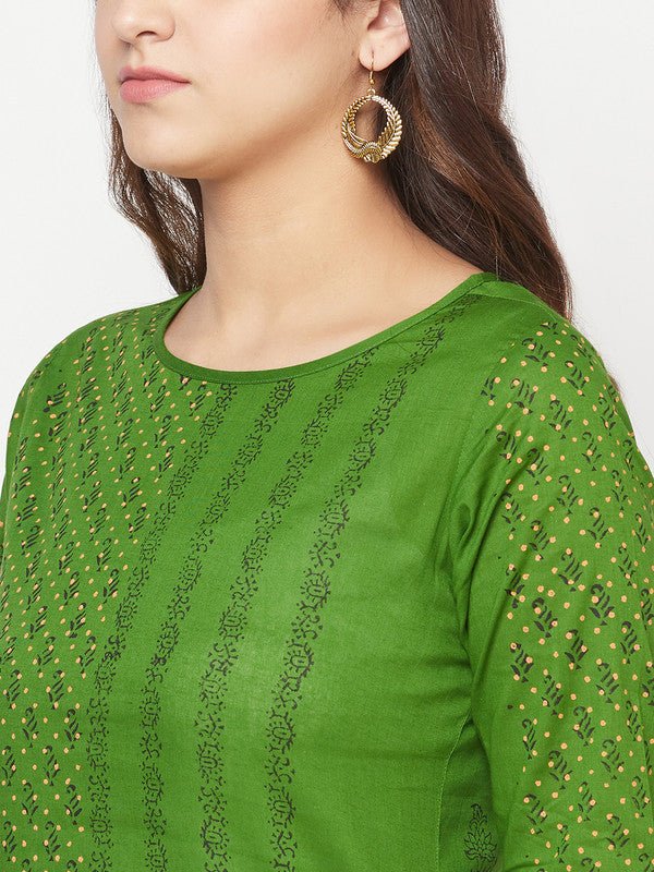 Aniyah Green Cotton Block print straight kurta | Grab2Buy