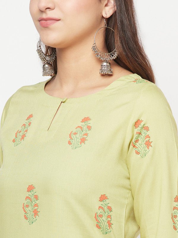 Aniyah Rayon Screen Print Pista Green Straight Kurta | Grab2Buy