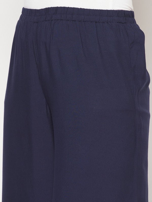 Aniyah Rayon Flared Slip-On Navy Blue Palazzo | Grab2Buy