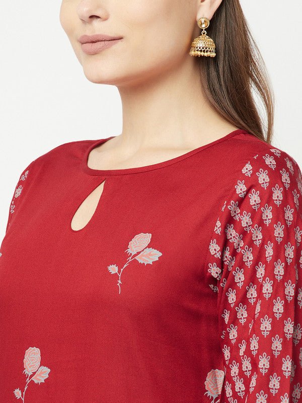 Aniyah Rayon Digital Screen Print Maroon Straight Kurta | Grab2Buy