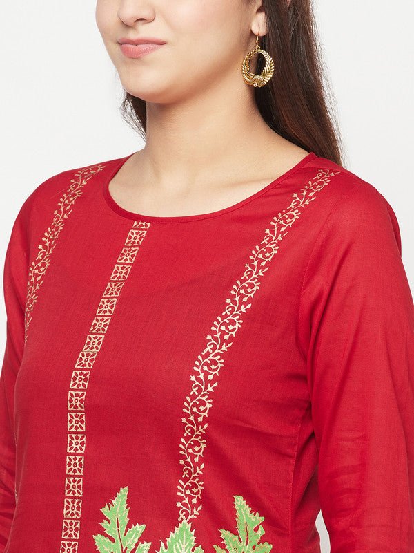 Aniyah Cotton Foil Print Maroon Straight Kurta | Grab2Buy