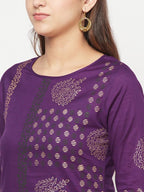 Aniyah Cotton Foil Print Purple Straight Kurta | Grab2Buy