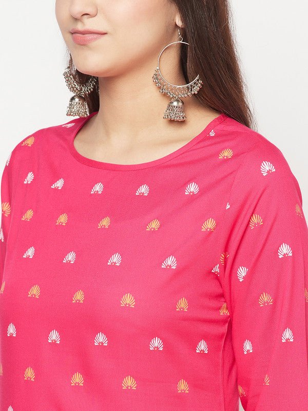 Aniyah Rayon Screen Print Fuchsia Straight Kurta | Grab2Buy