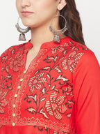 Aniyah Rayon Block Print Red Anarkali Kurta | Grab2Buy