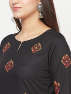 Aniyah Rayon Block Print Straight Kurta - Black | Grab2Buy