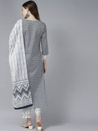 Yufta Women Black White Ethnic Motifs Pure Cotton Kurta with Palazzo and Dupatta | Grab2Buy